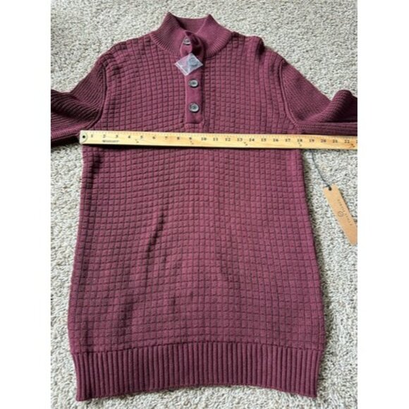 Ethan Pierce Mens Button Detail Knit Long Sleeve Pull Over Burgundy Size Small - Picture 7 of 14
